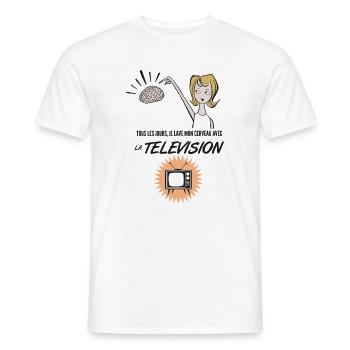 Je lave mon cerveau avec la télévision - T-shirt homme - blanc - Devant - AI Model Male 178 dark (178cm)