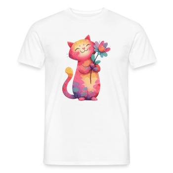 Bunte Katzenblume im Aquarellstil - Männer T-Shirt - Weiß - Vorne - AI Model Male 178 dark (178cm)