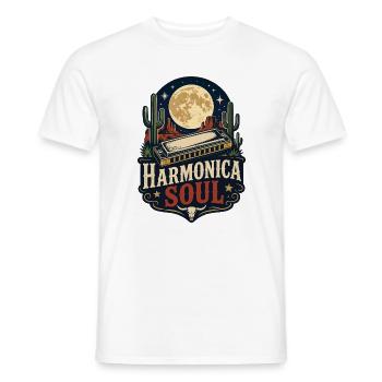 Instrument : Harmonica, musique western soul - T-shirt homme - blanc - Devant - AI Model Male 178 dark (178cm)