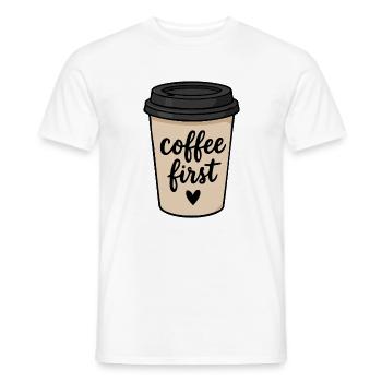 Coffee First Takeaway Cup Cute Sticker - Men's T-Shirt - white - Front - AI Model Male 178 dark (178cm)