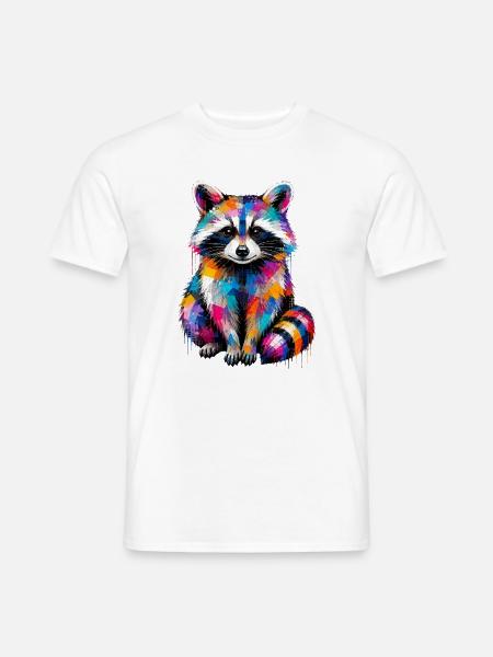 Bunter Waschbär mit Farbklecksen  - Männer T-Shirt - Weiß