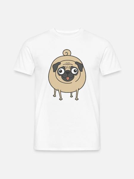 Lustiger runder Mops Comic Hund Grafik - Männer T-Shirt - Weiß