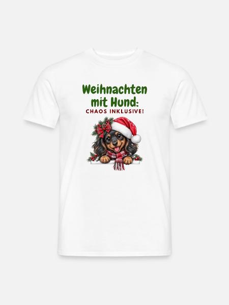 Weihnachten mit Hund Chaos - Männer T-Shirt - Weiß