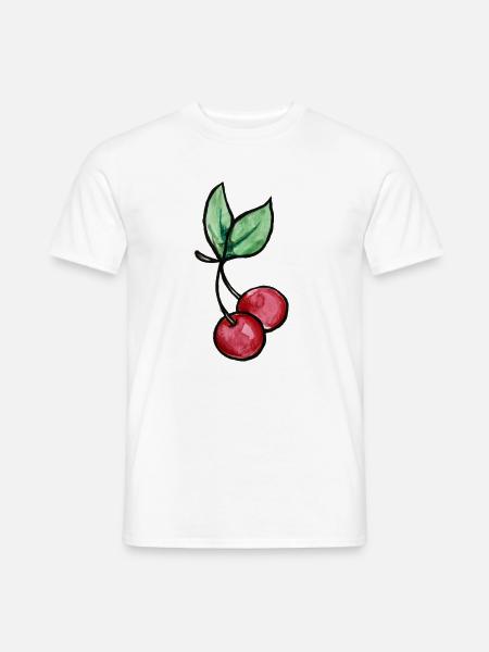 Aquarell-Kirschzweigdruck - Männer T-Shirt - Weiß