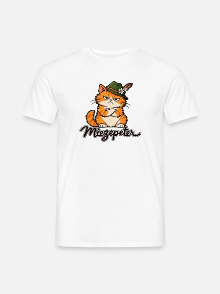 Miezepeter – Grummelige Katze mit Trachtenhut - Männer T-Shirt - Weiß