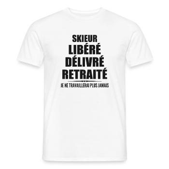 Skieur célèbre sa retraite avec humour cadeau - T-shirt homme - blanc - Devant - AI Model Male 178 dark (178cm)