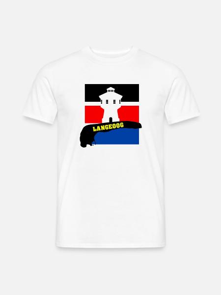 Langeoog mit Wasserturm, Fahne & Umriss - Männer T-Shirt - Weiß
