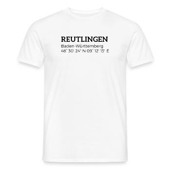 Coordonnées Reutlingen Baden-Württemberg - T-shirt homme - blanc - Devant - AI Model Male 178 dark (178cm)