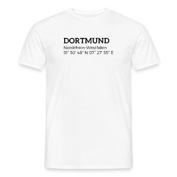 les coordonnées de Dortmund Rhénanie-du-Nord-Westphalie - T-shirt homme - blanc - Devant - AI Model Male 178 dark (178cm)