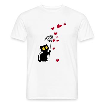 cat catches hearts - Men's T-Shirt - white - Front - AI Model Male 178 dark (178cm)