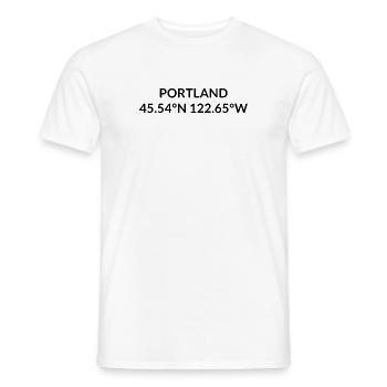 Coordonnées de Portland, Oregon, États-Unis - T-shirt homme - blanc - Devant - AI Model Male 178 dark (178cm)