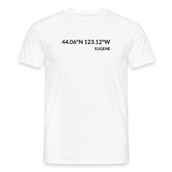 Eugene, Oregon, USA Coordinates - Men's T-Shirt - white - Front - AI Model Male 178 dark (178cm)