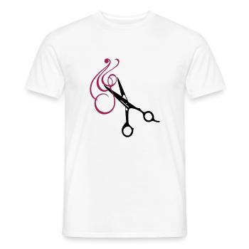 Frisör-Schere und Locke / haircut with - Männer T-Shirt - Weiß - Vorne - AI Model Male 178 dark (178cm)