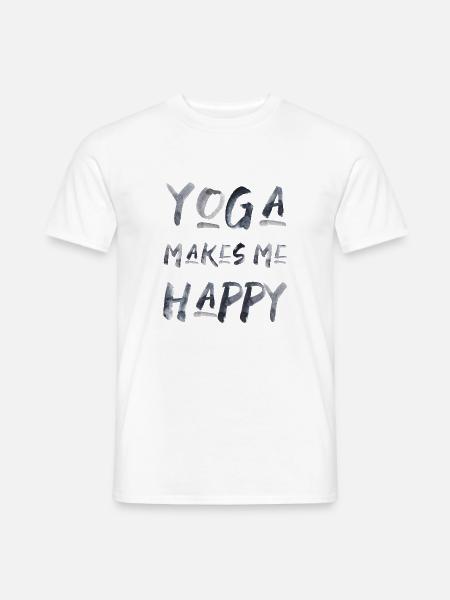 Yoga makes me happy Englisch fitness - Männer T-Shirt - Weiß
