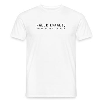 Halle (Saale) coordinates - Men's T-Shirt - white - Front - AI Model Male 178 dark (178cm)