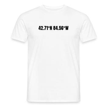 Lansing, Michigan, États-Unis Coordonnées - T-shirt homme - blanc - Devant - AI Model Male 178 dark (178cm)