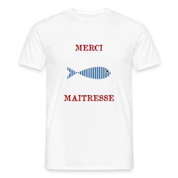 MAÎTRESSE. MERCI. MERCI MAÎTRESSE - T-shirt homme - blanc - Devant - AI Model Male 178 dark (178cm)
