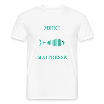 MAÎTRESSE. MERCI. MERCI MAÎTRESSE - T-shirt homme - blanc - Devant - AI Model Male 178 dark (178cm)