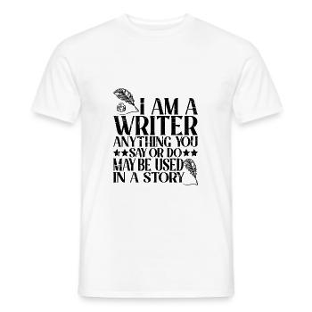 Tout ce que vous dites ou faites peut être utilisé dans une histoire 22 - T-shirt homme - blanc - Devant - AI Model Male 178 dark (178cm)