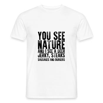 Tu vois la nature Je vois un cerf, Jerky, Steaks 2 - T-shirt homme - blanc - Devant - AI Model Male 178 dark (178cm)