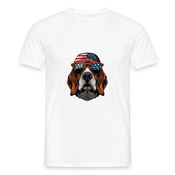 Beagle Dog with American Sunglasses - Men's T-Shirt - white - Front - AI Model Male 178 dark (178cm)