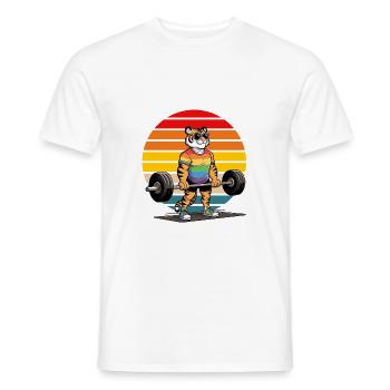 Cool Rainbow Tiger Deadlifting In The Gym - Men's T-Shirt - white - Front - AI Model Male 178 dark (178cm)