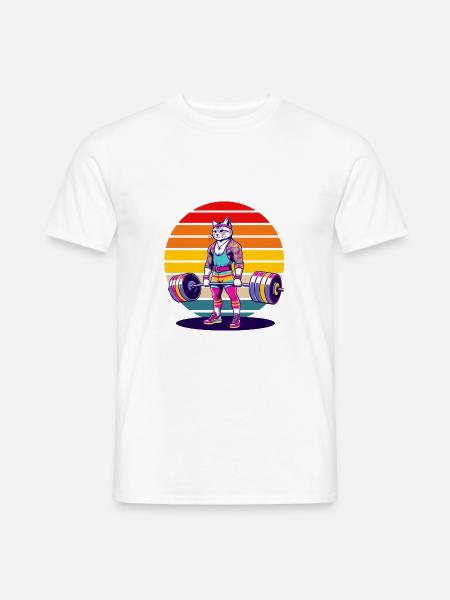 Rainbow Cat Deadlifting in the Gym - Männer T-Shirt - Weiß