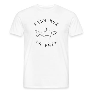 Fish moi la paix cadeau anniversaire humour requin - T-shirt homme - blanc - Devant - AI Model Male 178 dark (178cm)