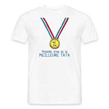 T-shirt Médaille d'or de la meilleure tata - T-shirt homme - blanc - Devant - AI Model Male 178 dark (178cm)