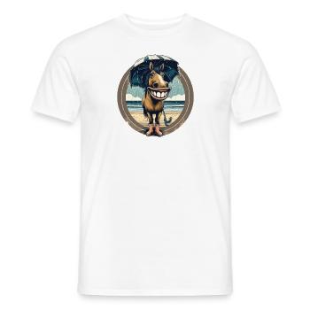 Laughing horse with rubber boots and umbrella - Men's T-Shirt - white - Front - AI Model Male 178 dark (178cm)