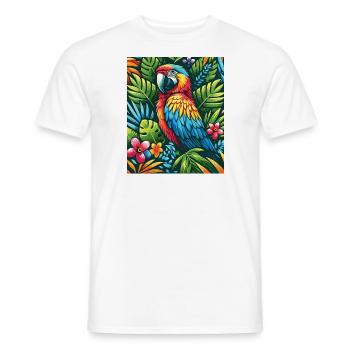 Bunter tropischer Papagei im Blütenparadies - Männer T-Shirt - Weiß - Vorne - AI Model Male 178 dark (178cm)