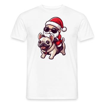 Buldog Français Chien Père Noël Dessin animé - T-shirt homme - blanc - Devant - AI Model Male 178 dark (178cm)