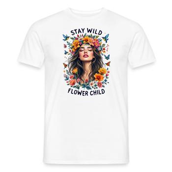 Stay Wild Flower Power Boho Vintage Blumenmädchen - Männer T-Shirt - Weiß - Vorne - AI Model Male 178 dark (178cm)