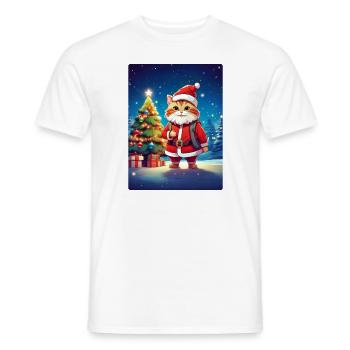Chat de Noël 1.1 - T-shirt homme - blanc - Devant - AI Model Male 178 dark (178cm)