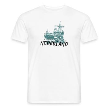 Illustration moulins à vent aux Pays-Bas bleu - T-shirt homme - blanc - Devant - AI Model Male 178 dark (178cm)