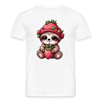 Cute Sloth Strawberry Cartoon Fruity Funny - Men's T-Shirt - white - Front - AI Model Male 178 dark (178cm)