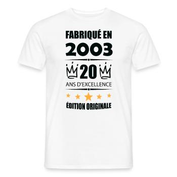 Vintage 2003 20Ans Anniversaire Cadeau Homme Femme - T-shirt homme - blanc - Devant - AI Model Male 178 dark (178cm)