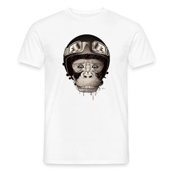 Schimpanse mit Retro Motorrad Helm und Brille - Männer T-Shirt - Weiß - Vorne - AI Model Male 178 dark (178cm)