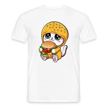 Süße Katze Cartoon Kapuze mit Hamburger Fast Food - Männer T-Shirt - Weiß - Vorne - AI Model Male 178 dark (178cm)