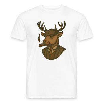 Gangster Hirsch im Anzug mit Zigarre - Männer T-Shirt - Weiß - Vorne - AI Model Male 178 dark (178cm)