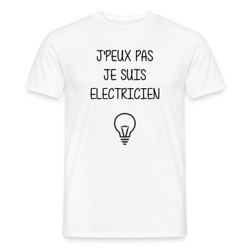 J'peux Pas Je Suis Électricien : Tension Maximale - T-shirt homme - blanc - Devant - AI Model Male 178 dark (178cm)