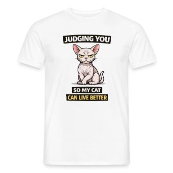 Judging You Cat: Live Better - Men's T-Shirt - white - Front - AI Model Male 178 dark (178cm)