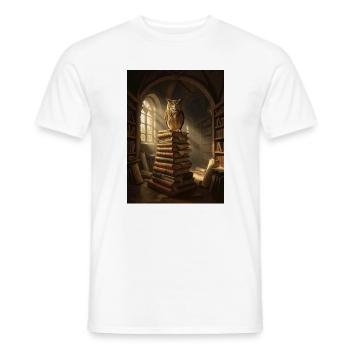 Eule oben auf dem Stapel der antiken Bibliothek - Männer T-Shirt - Weiß - Vorne - AI Model Male 178 dark (178cm)