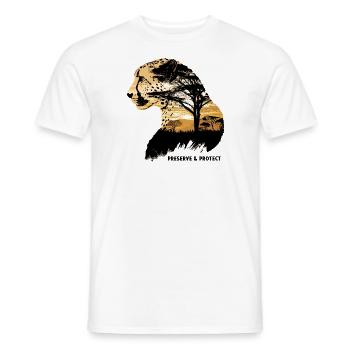 Preserve & Protect Cheetah Wildcat Africa Wilderness - Men's T-Shirt - white - Front - AI Model Male 178 dark (178cm)