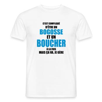 c'est compliqué d'être un bogosse et un boucher - T-shirt homme - blanc - Devant - AI Model Male 178 dark (178cm)