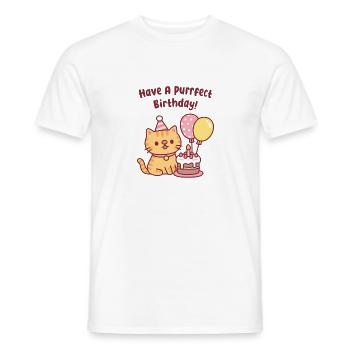 Cute Tabby Cat With Cake Purrfect Birthday Funny - Men's T-Shirt - white - Front - AI Model Male 178 dark (178cm)