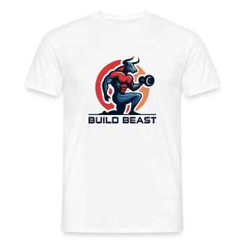 Gym Dominator, BUILD BEAST T-Shirts - Männer T-Shirt - Weiß - Vorne - AI Model Male 178 dark (178cm)