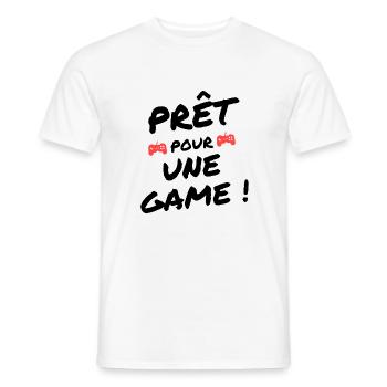 PRET POUR UNE GAME JEUX VIDEO GAMER GEEK CADEAU - T-shirt homme - blanc - Devant - AI Model Male 178 dark (178cm)