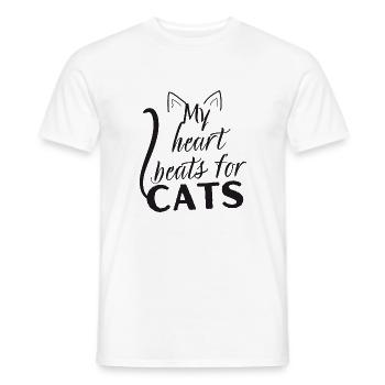 My heart beats for cats - Gift Humor Cat - Men's T-Shirt - white - Front - AI Model Male 178 dark (178cm)