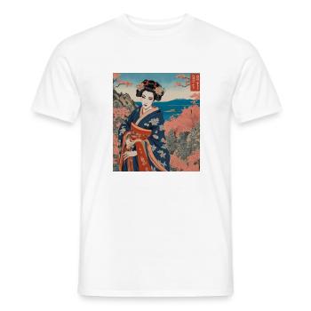 Traditional japanese woman in kimono on country background - Men's T-Shirt - white - Front - AI Model Male 178 dark (178cm)